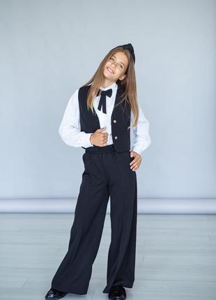 Костюм двойка детский подростковый брючный школьный жилетка брюки для девочки школьная форма черный5 фото