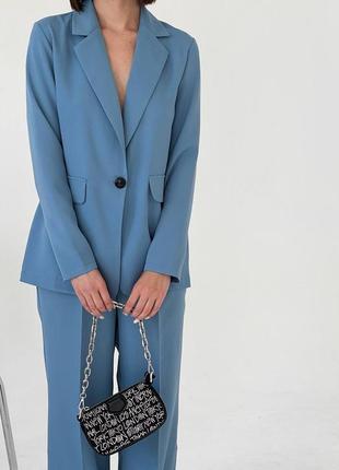 Костюм пиджак палаццо качественный базовый черный электрик синий фисташка сливовый бежевый трендовый стильный комплект5 фото