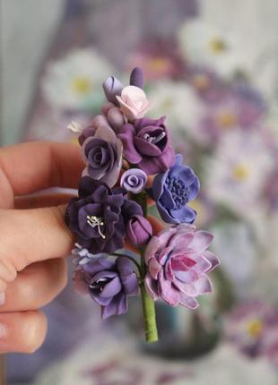 Фіолетовий набір прикрас ручної роботи "фіолетова мрія" брошка та сережки4 фото