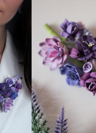 Фіолетовий набір прикрас ручної роботи "фіолетова мрія" брошка та сережки5 фото