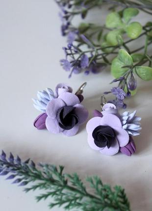 Фіолетовий набір прикрас ручної роботи "фіолетова мрія" брошка та сережки10 фото