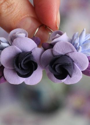Фіолетовий набір прикрас ручної роботи "фіолетова мрія" брошка та сережки3 фото