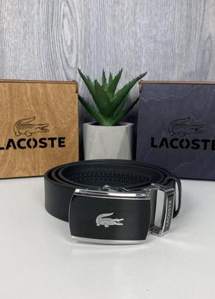 Мужской кожаный ремень в стиле лакоста крокодил, черный поясной ремень lacoste натуральная кожа1 фото