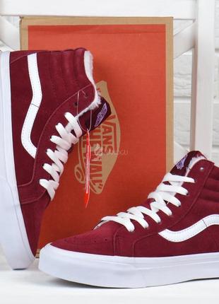 Кеды зимние vans old skool high red wine натуральная замша бордовые унисекс1 фото