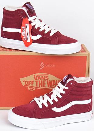 Кеды зимние vans old skool high red wine натуральная замша бордовые унисекс7 фото