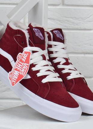 Кеды зимние vans old skool high red wine натуральная замша бордовые унисекс2 фото