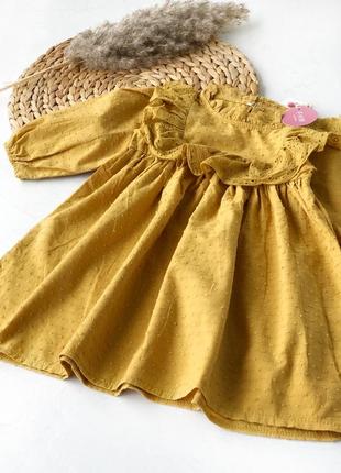 Желтое платье с рукавом, платье с рукавом, платье муслиновое, праздничное платье для девочки 100-1303 фото