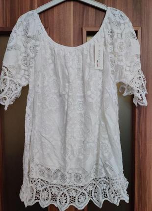 Белая ажурная блуза 50-54 размера4 фото