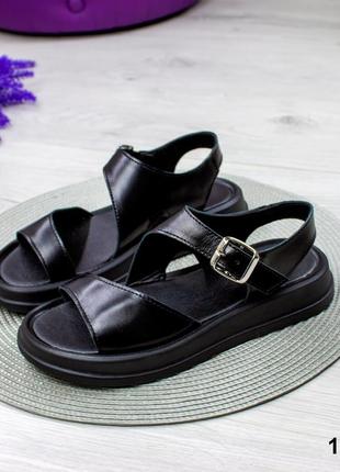 Стильные черные женские босоножки/сандали на толстой подошве кожаные/кожа - женская обувь на лето2 фото