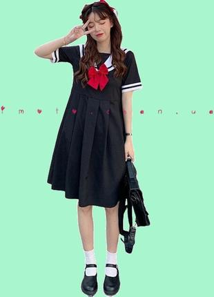Японское платье с матроской с короткими рукавами розовое черное s, м2 фото