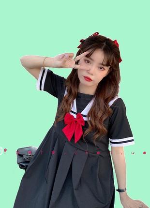 Японское платье с матроской с короткими рукавами розовое черное s, м3 фото