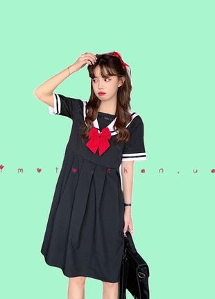 Японское платье с матроской с короткими рукавами розовое черное s, м4 фото