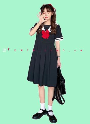 Японское платье с матроской с короткими рукавами розовое черное s, м5 фото