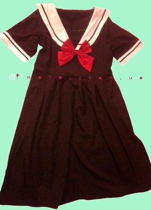 Японское платье с матроской с короткими рукавами розовое черное s, м7 фото