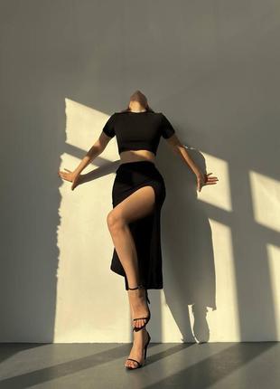 Жіночий костюм модний трендовий класичний повсякденний зручний якісний спідниця юбка і + та топ топік чорний
