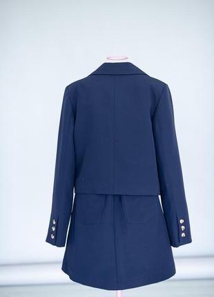 Костюм двойка детский подростковый для девочки двубортный пиджак юбка школьная форма темно синяя3 фото