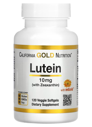 California gold nutrition, лютеин и зеаксантин, 10 мг, 120 растительных капсул