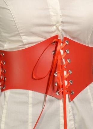 Стильный женский корсет-портупея из искусственной кожи на завязках. красный1 фото