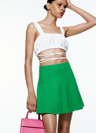 Zara юбка зеленая в наличии лен2 фото