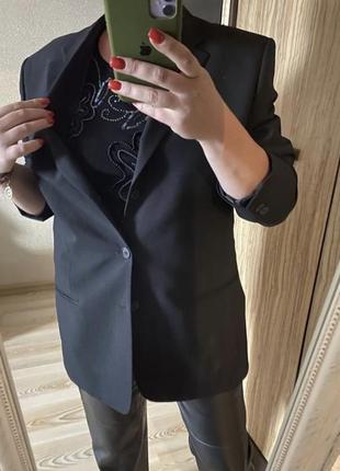 Чёрная эффектная майка блуза в рубчик декорирована бисером 46-50 р3 фото