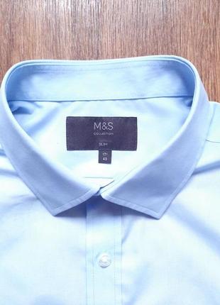 Сорочка  блакитна голуба marks&spencer slim fit  17" 43 см розмір l ,  m3 фото