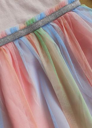 Праздничное розовое платье с радужной юбкой на 2 года единорог10 фото