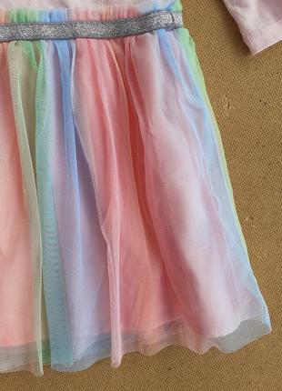 Праздничное розовое платье с радужной юбкой на 2 года единорог4 фото