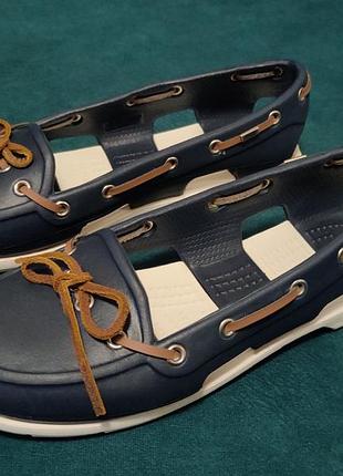 Мокасины синие топсайдеры балетки crocs beach line. w7, 24,5-25см. оригинал.