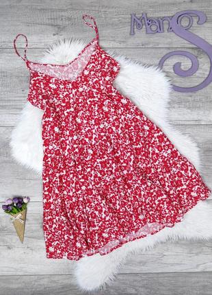 Женский сарафан красный с цветочным принтом размер 44 s