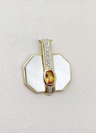 Кулон золотой с перламутром и кубическим цирконием 3,46 г