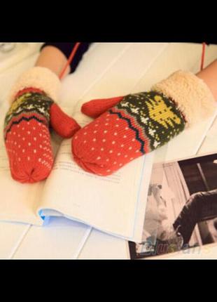 Розпродаж! рукавиці рукавички зимові жіночі з хутром в'язані на флісі теплі2 фото
