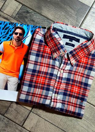 Чоловіча елегантна бавовняна теніска tommy hilfiger у червоному кольорі картатий оригінал розмір l
