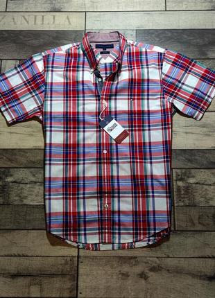 Чоловіча елегантна бавовняна теніска tommy hilfiger у червоному кольорі картатий оригінал розмір l