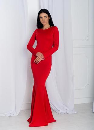 Платье-рыбка, женское нарядное длинное 38 красное5 фото