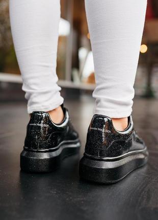 Женские кроссовки 💖alexander mcqueen gslaxy black💖, чёрные кожаные кеды маквин.5 фото
