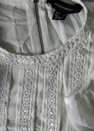 Р 10 / 44-46 легкая воздушная белая айвори блузка блуза рубашка с кружевной тесьмой и молнией4 фото