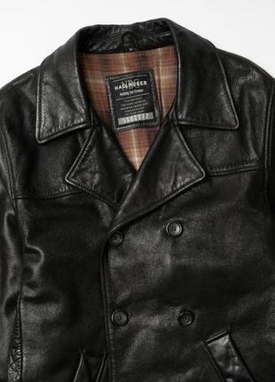 Hallhuber vintage double breasted leather peacoat мужское кожаное пальто3 фото