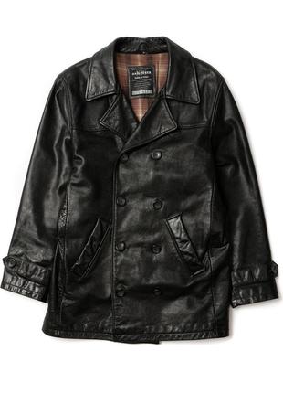 Hallhuber vintage double breasted leather peacoat мужское кожаное пальто