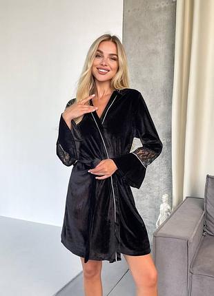 Велюровий халат з мереживом. велюровий халатик. плюшевий халат