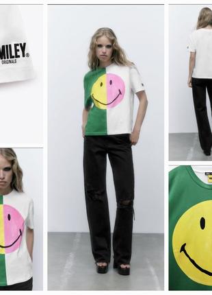 Zara новая хлопковая футболка с принтом smiley ®.