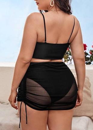 Красивий модний жіночий роздільний купальник з парео чорний великі розміри xl 2xl 3xl 4xl 48 50 52 544 фото