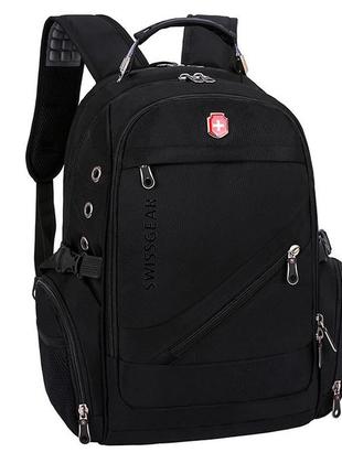 Рюкзак чоловічий swissgear 8810 міський з ортопедичною спинкою, відділом для ноутбука, usb-портом (чорний)2 фото