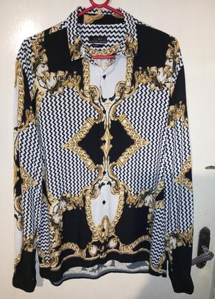 Стильная блузка-рубашка с принтом "цепи" в стиле версаче,zara7 фото