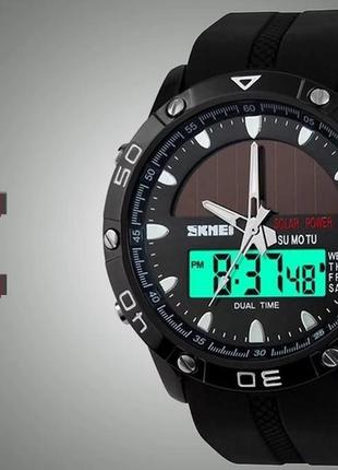 Спортивний чоловічий годинник skmei 1064 solar чорний наручний з сонячною батареєю7 фото