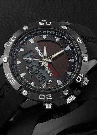 Спортивний чоловічий годинник skmei 1064 solar чорний наручний з сонячною батареєю10 фото