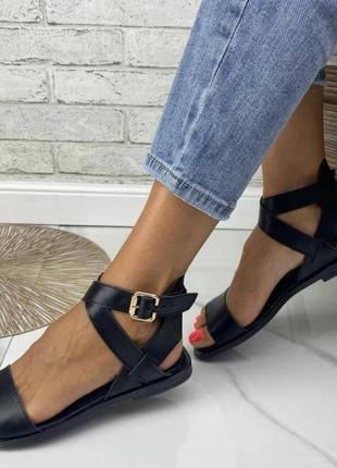 Босоножки женские стильные натуральная кожа черный цвет размер 41 (26,5 см) (30857)