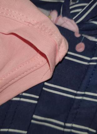 Синяя с розовым полоскана натуральная хлопковая пижама/домашний костюм халат, штаны, футболка м,л9 фото