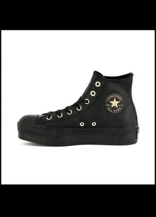 Кеды кожаные на платформе высокие черные converse leather on platform