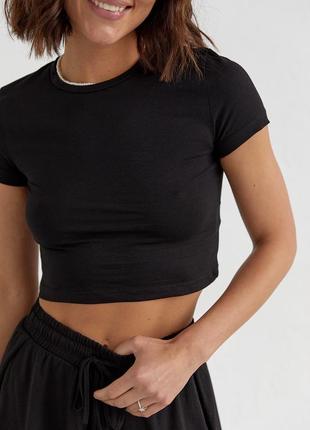 Трикотажный женский комплект с футболкой и шортами6 фото