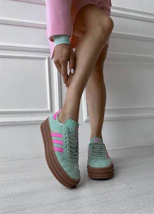 Кроссовки adidas gazelle green pink2 фото